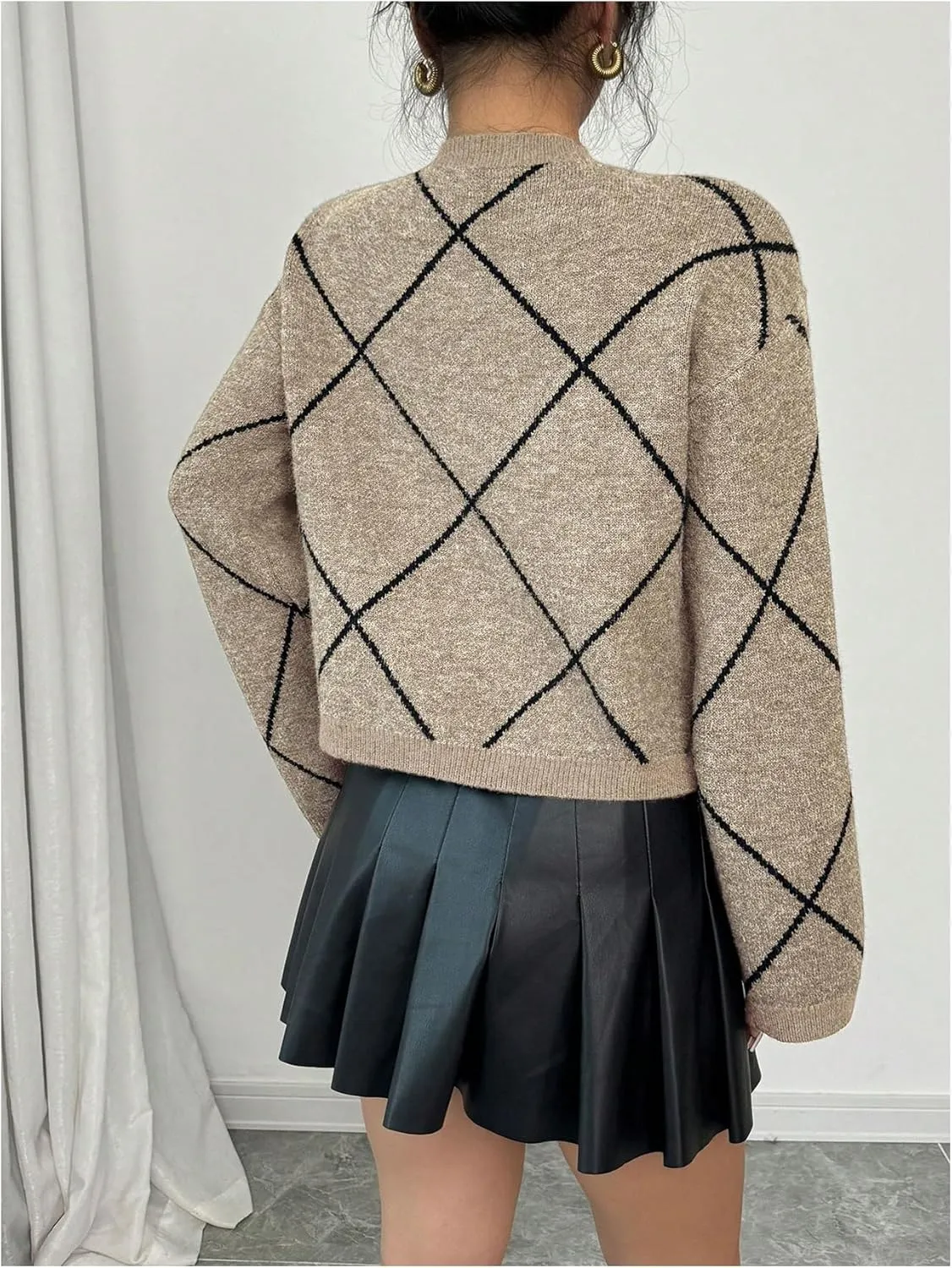 Verdusa Women's Bow Sweaters Long Sleeve Mock Neck Pullover Vintage Y2k Cropped Knit Tops