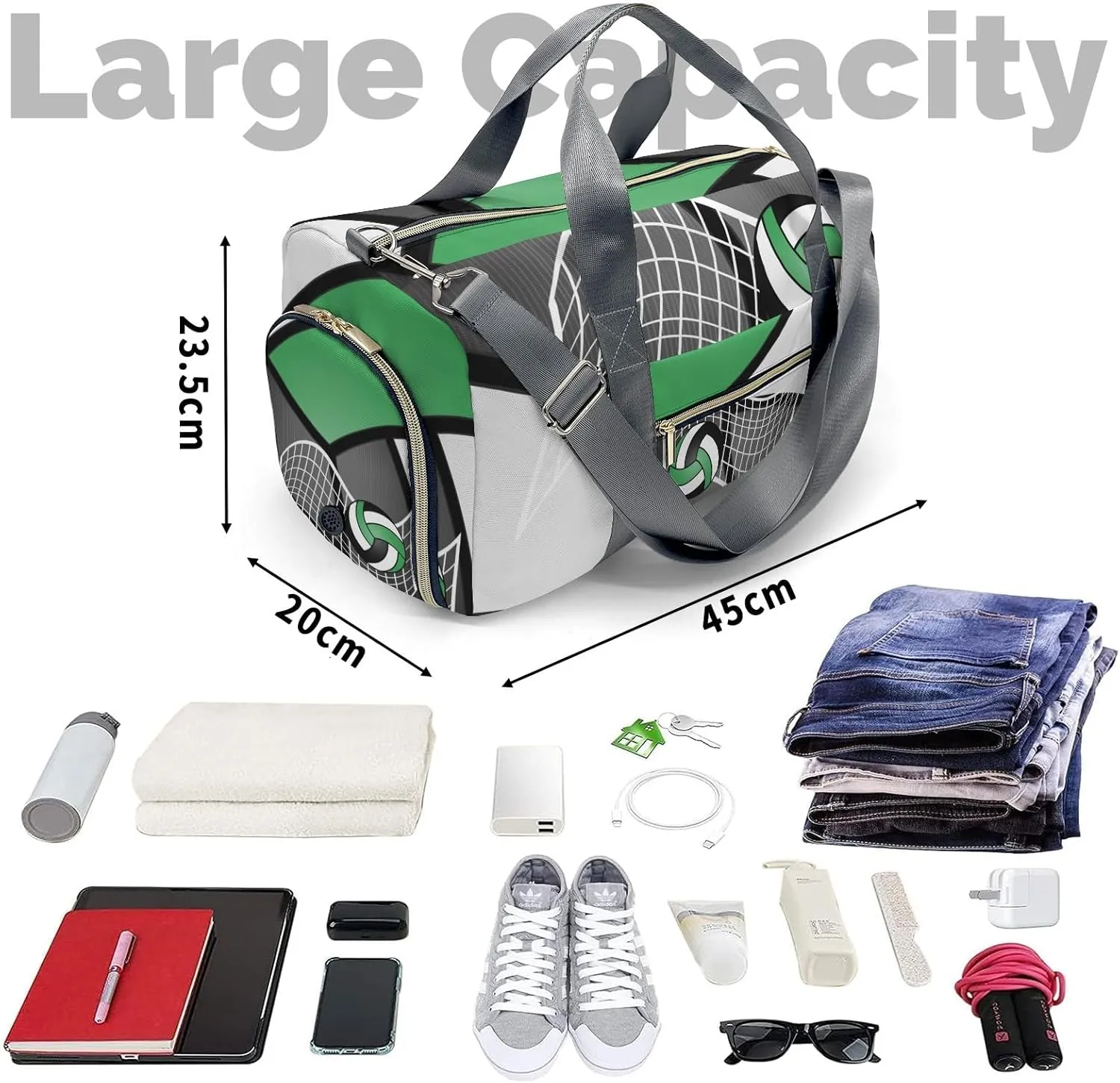 Volleyball Sport Player Team Number Name Travel Duffel Bag Large Foldable Waterproof Overnight Bag for Beach Swim Bags Pool Sports Gym