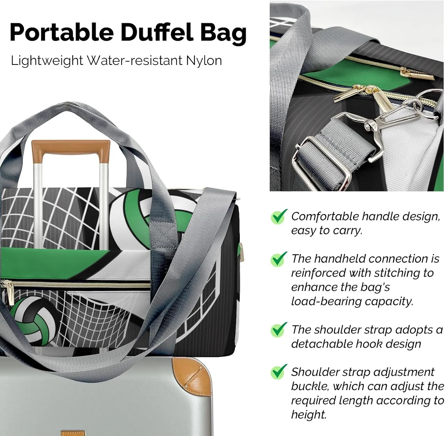Volleyball Sport Player Team Number Name Travel Duffel Bag Large Foldable Waterproof Overnight Bag for Beach Swim Bags Pool Sports Gym