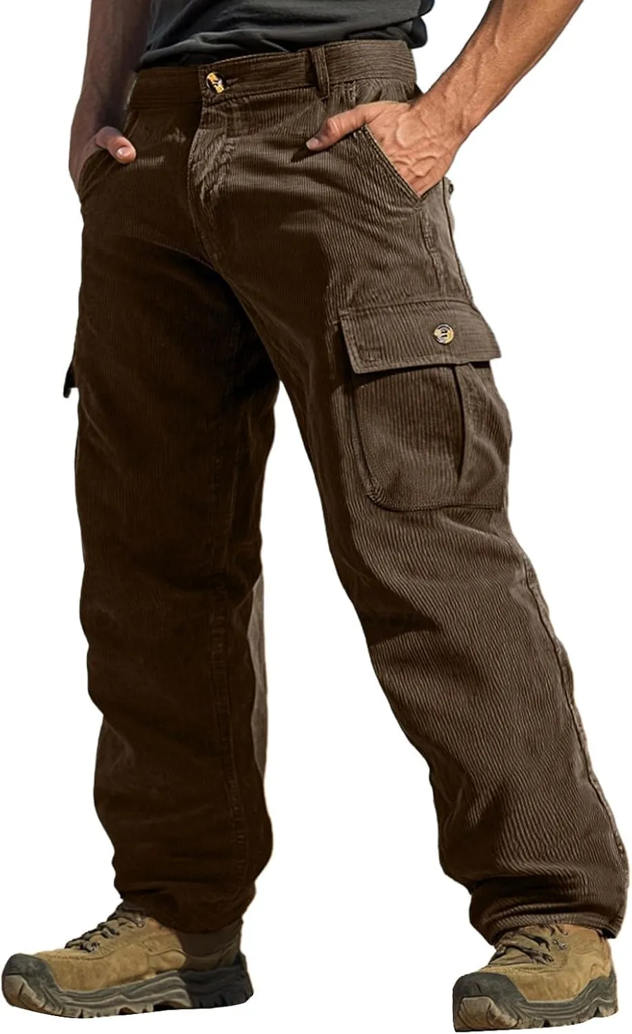WENKOMG1 Mens Corduroy Cargo Pants Multi Pockets Straight Leg Outdoor Work Pants Retro Style Workwear