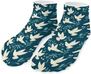 White Cute Doves Pattern Unisex Ankle Socks Low Cut Funny Print Athletic No Show Stocking