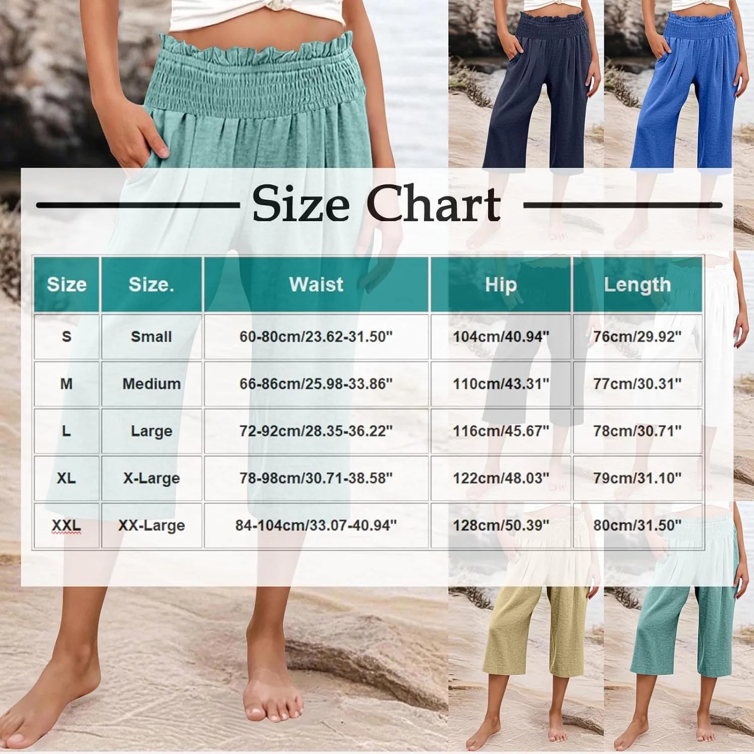 Wide Leg Palazzo Pants for Women 2025 High Waisted Linen Capri Pant Casual Summer Travel Cropped Trousers with Pocket
