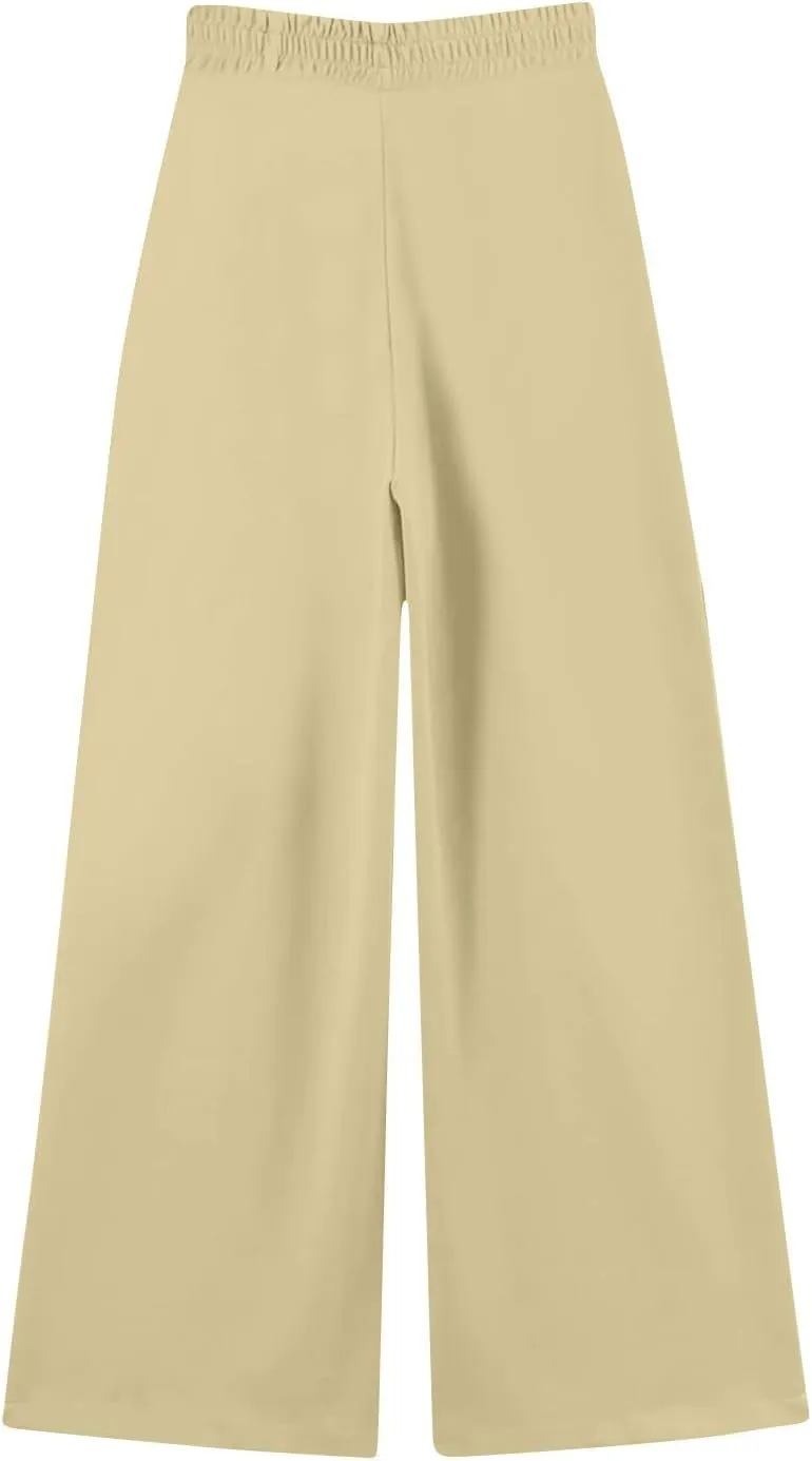 Wide Leg Sweatpants Women Baggy Fleece Lined Cute Y2k Drawstring High Waisted Sweat Pants Flowy Palazzo Lounge Pants