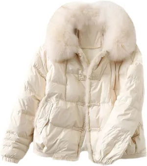 Winter Women White Duck Down Jacket Ladies Warm Puffer Coat Female Vintage Button Thick Parkas