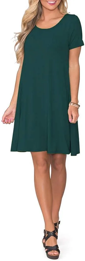 WNEEDU Women's Summer Casual T Shirt Dresses Short Sleeve Swing Dress with Pockets