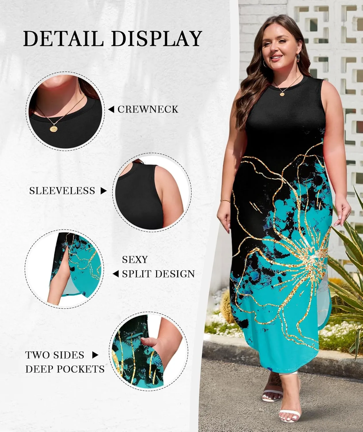 Wolddress Womens 2025 Plus Size Sleeveless Tank Dress Casual Loose Sundress Split Summer Beach Long Maxi Dresses with Pockets