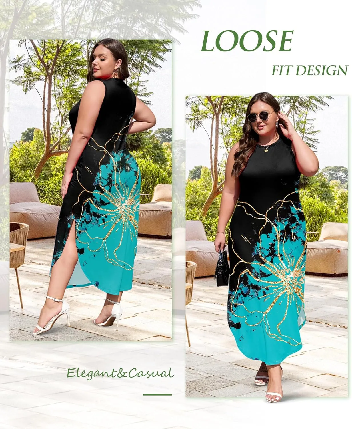 Wolddress Womens 2025 Plus Size Sleeveless Tank Dress Casual Loose Sundress Split Summer Beach Long Maxi Dresses with Pockets