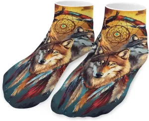 Wolf Dreamcatchers Unisex Ankle Socks Low Cut Funny Print Athletic No Show Stocking