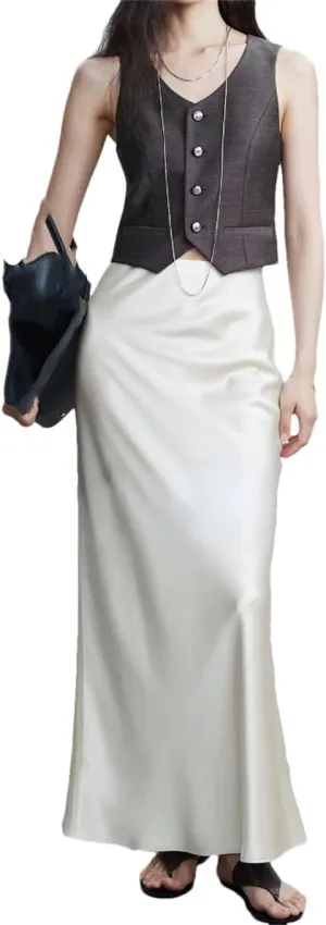 Woman Elastic High Waist Satin Fishtail Skirts Slim Long Dresses
