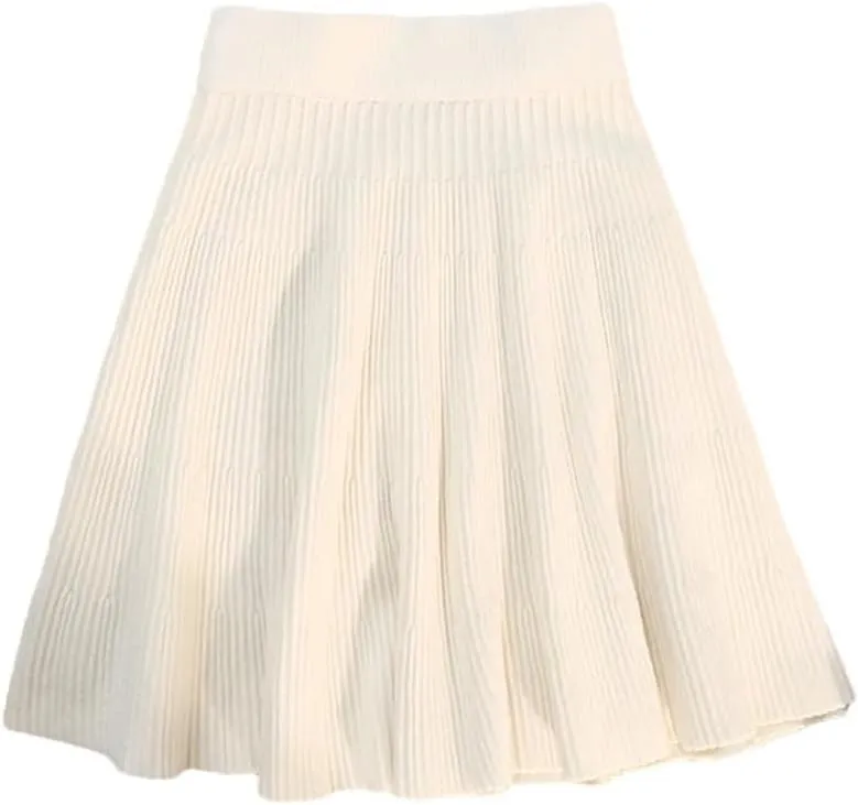 Women Autumn Winter Knitted Pleated Short Skirt Sexy Elastic High Waist Slim Party Mini Skirts
