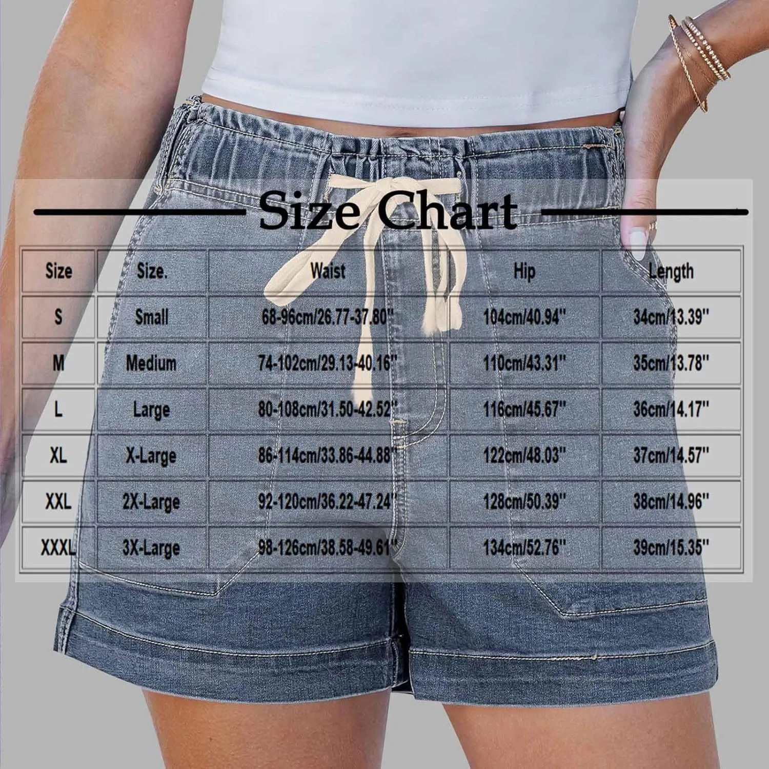 Women Casual Loose Denim Shorts Drawstring Pocket Mid-High Waisted Jean Shorts Cutoff Stretchy Summer Hot Short Pants