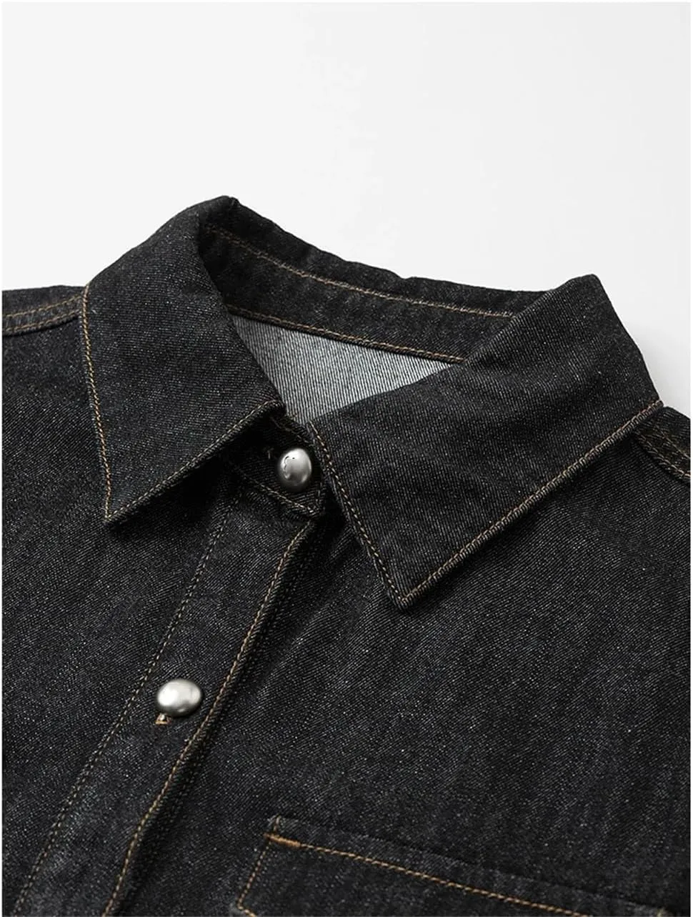 Women Denim Dress Retro Style Patchwork Three Quarter Sleeve Streetwear Dress
