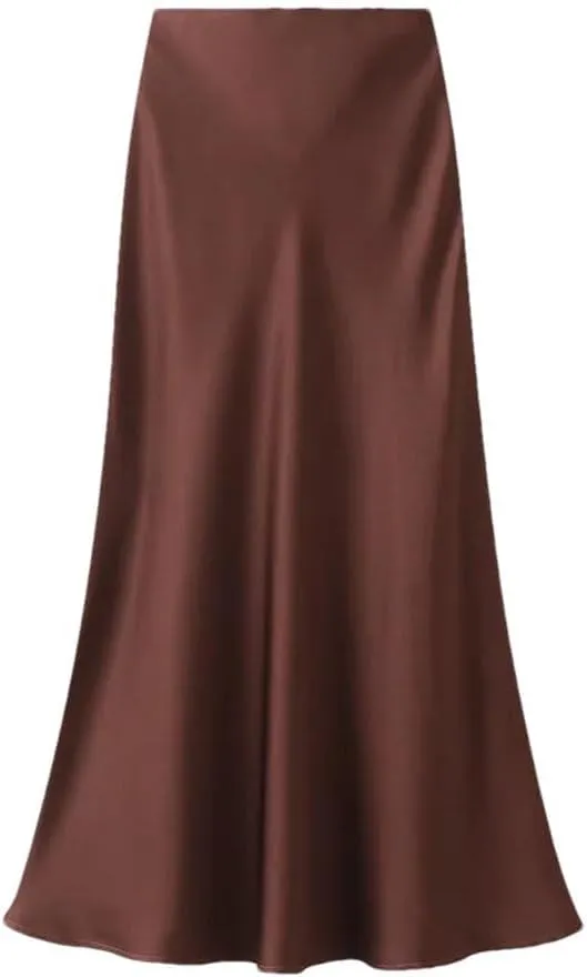 Women Elegant Satin Fishtail Skirts Temperament Long Skirt Solid Color All-Match Dress
