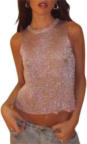 Women Floral Lace Tank Top Y2k Sexy Mesh See Through Cami Top Sleeveless Slim Fit Vest Top Summer Streetwear