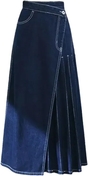 Women Irregular Pleated Baggy Casual High Loose A-Lined Jean Skirts