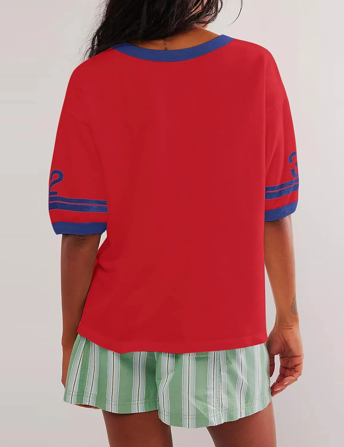 Women Oversized Graphic Print Short Sleeve T-Shirts Crewneck Color Block Shirts Casual Loose Fit 2024 Summer Tee Tops