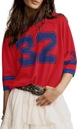 Women Oversized Graphic Print Short Sleeve T-Shirts Crewneck Color Block Shirts Casual Loose Fit 2024 Summer Tee Tops