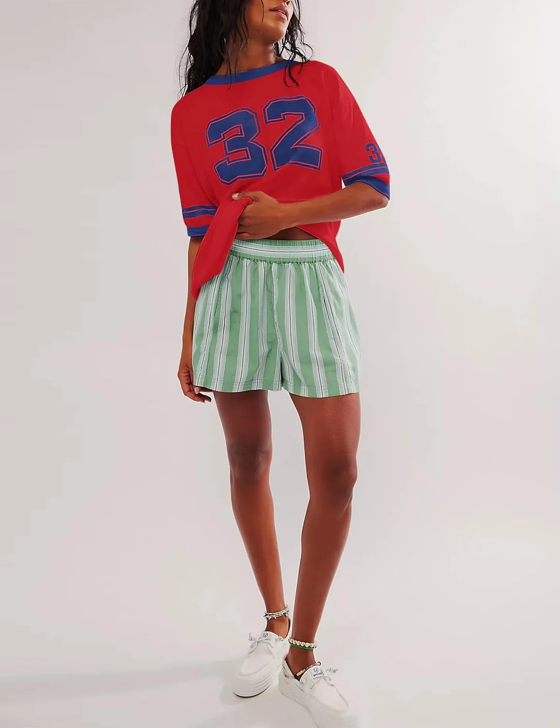 Women Oversized Graphic Print Short Sleeve T-Shirts Crewneck Color Block Shirts Casual Loose Fit 2024 Summer Tee Tops