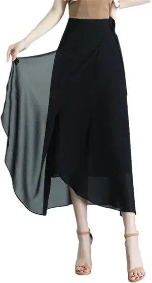 Women Summer Mid-Long Chiffon Loose Elegant High-Waist Skirt