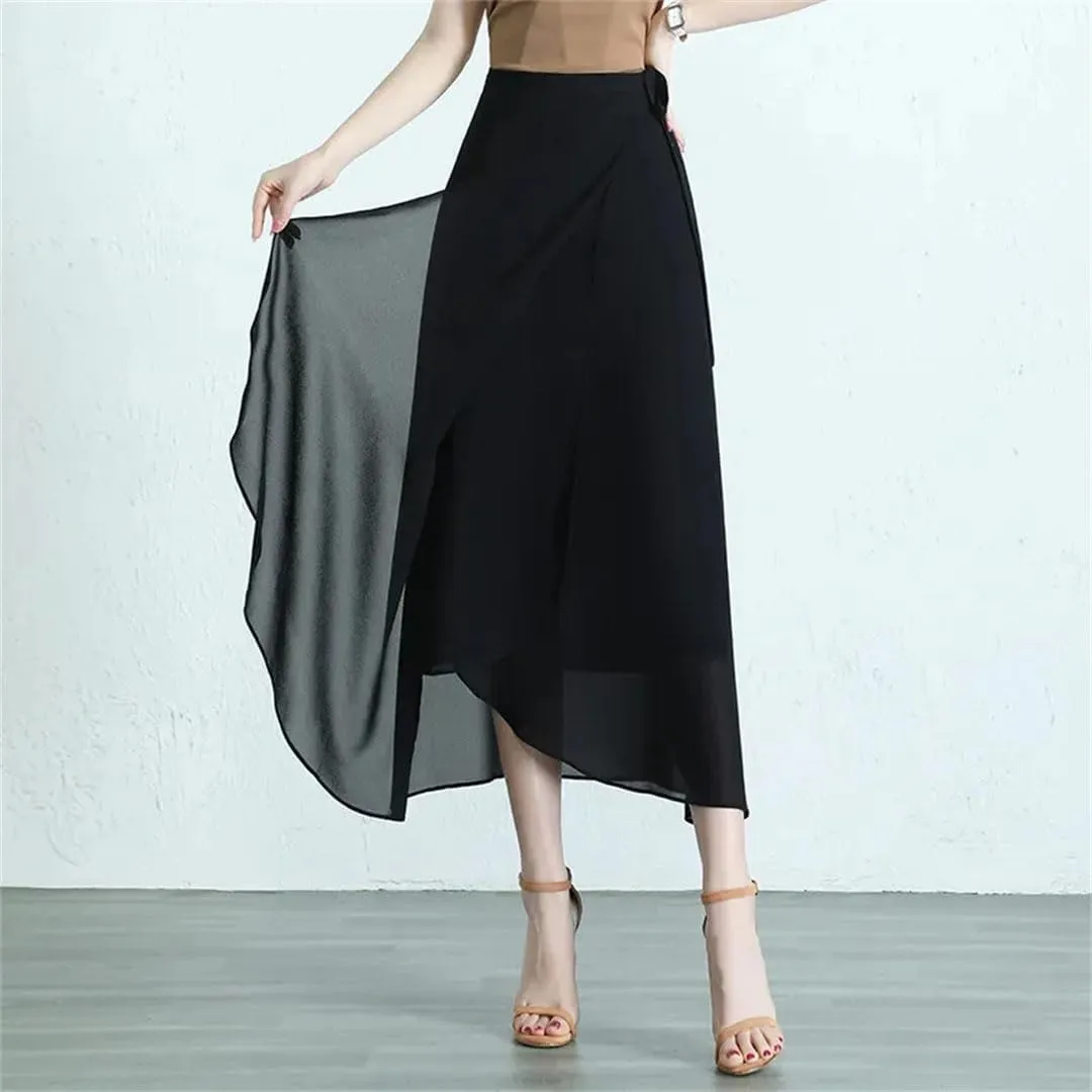 Women Summer Mid-Long Chiffon Loose Elegant High-Waist Skirt