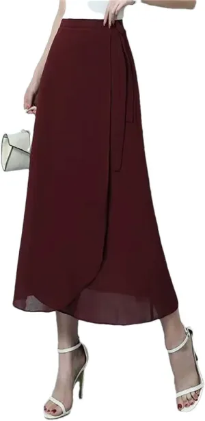 Women Summer Mid-Long Chiffon Loose Elegant High-Waist Skirt
