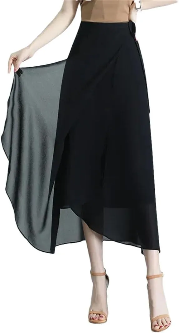Women Summer Mid-Long Chiffon Loose Elegant High-Waist Skirt