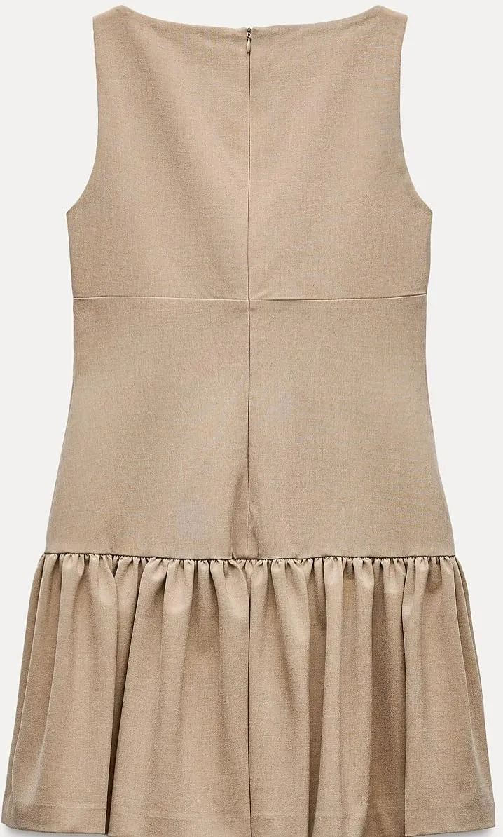 Women Y2k Mini Dress with Bow Sleeveless Pleated A-Line Dress Boat Neck Zipper Back Cocktail Party Tank Mini Dress