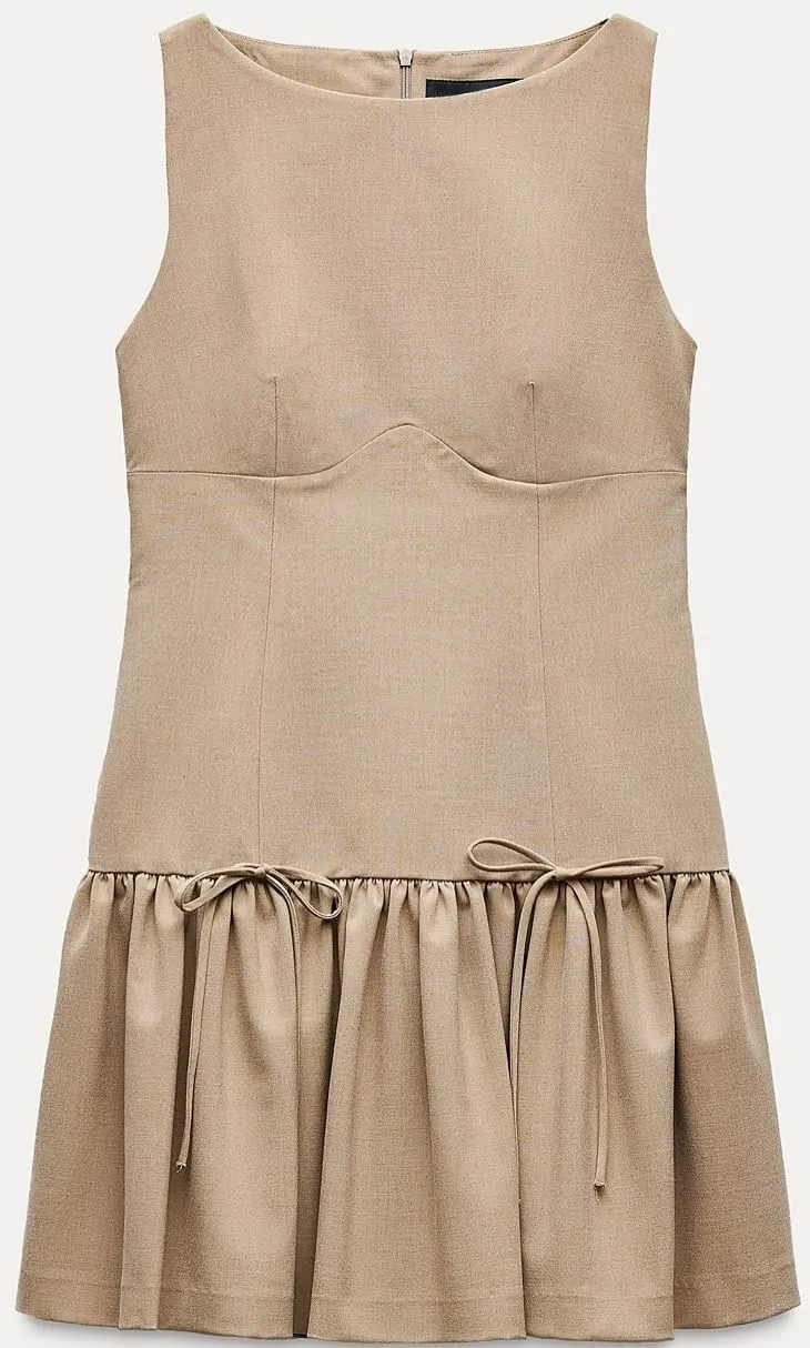 Women Y2k Mini Dress with Bow Sleeveless Pleated A-Line Dress Boat Neck Zipper Back Cocktail Party Tank Mini Dress