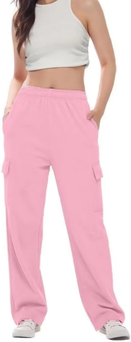 Womens Cargo Sweatpants Baggy Wide Leg Pants Warm Elastic High Waist Joggers Fall Track Lounge Trousers with Pockets