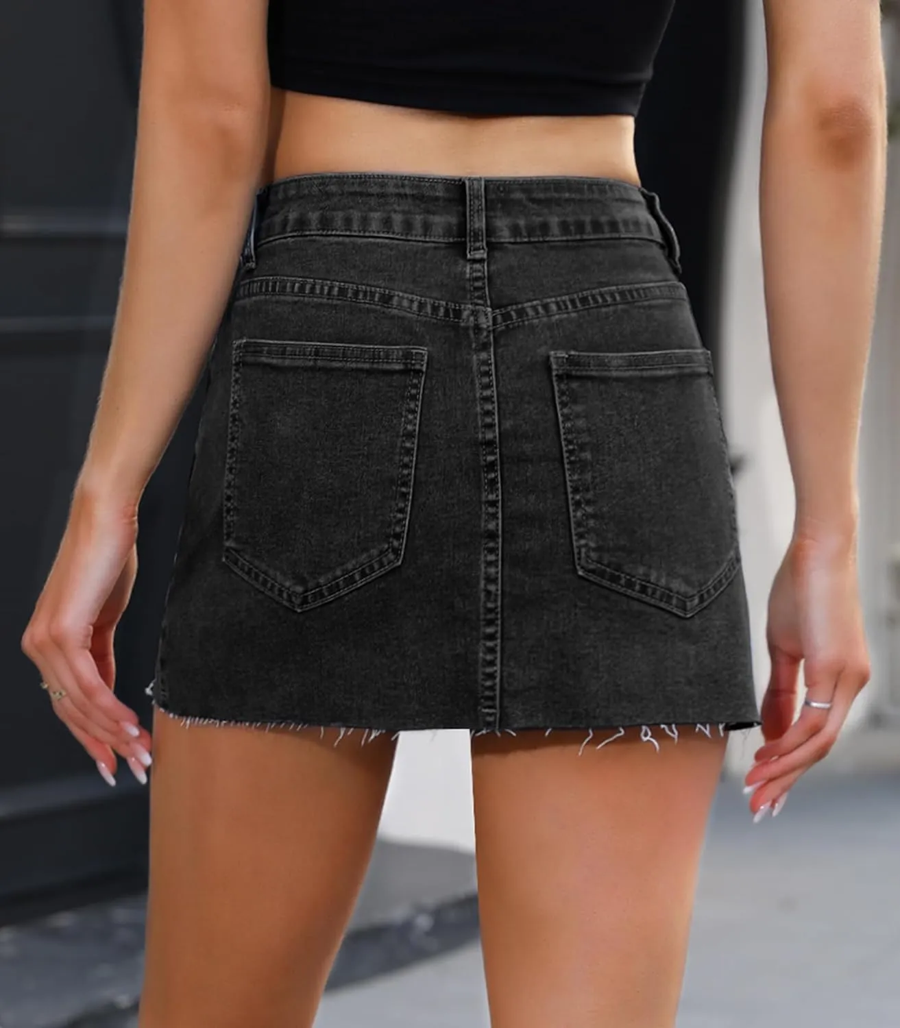 Womens Denim Mini Skirt Stretchy Mid Waist Casual Trendy Y2k Jean Skirts with Pockets
