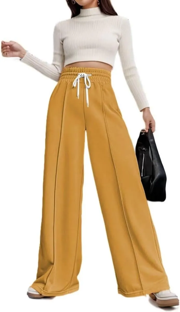 Women's Drawstring High Waisted Wide Leg Long Pants Casual Sweats Pants Cotton 2023 Athletic Trousers with Pockets