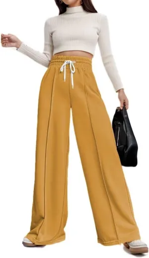 Women's Drawstring High Waisted Wide Leg Long Pants Casual Sweats Pants Cotton 2023 Athletic Trousers with Pockets