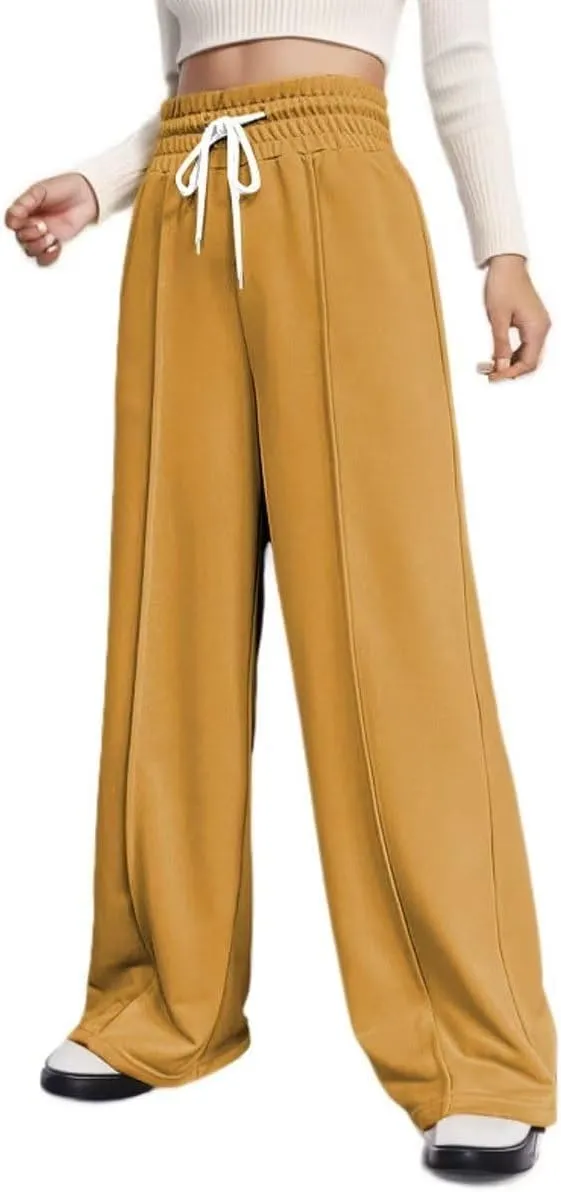 Women's Drawstring High Waisted Wide Leg Long Pants Casual Sweats Pants Cotton 2023 Athletic Trousers with Pockets