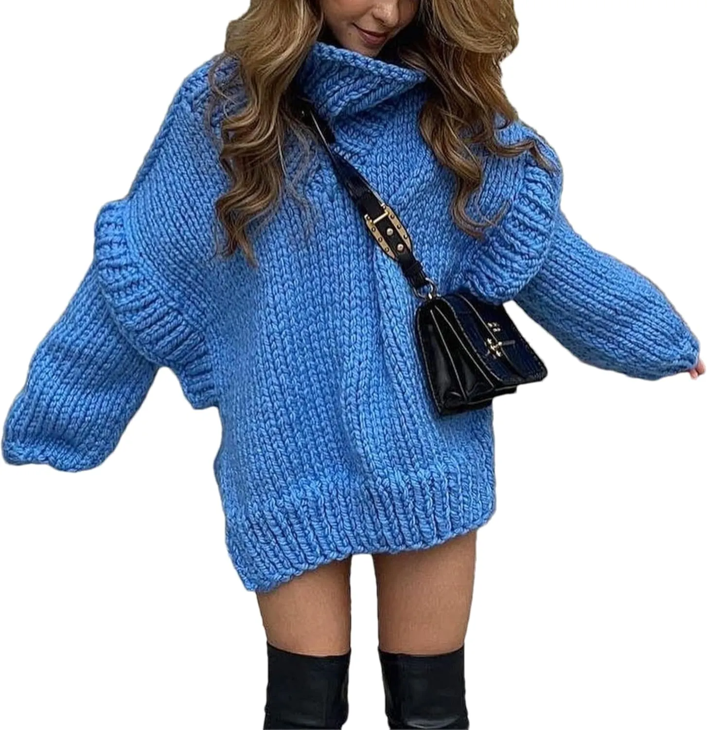 Womens Fall Winter Oversized Turtleneck Sweater Turtleneck Sweater Batwing Long Sleeve Chunky Knit Pullover Tops