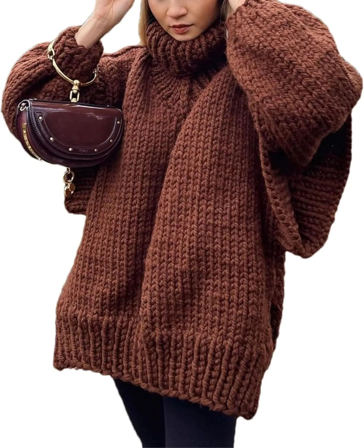 Womens Fall Winter Oversized Turtleneck Sweater Turtleneck Sweater Batwing Long Sleeve Chunky Knit Pullover Tops