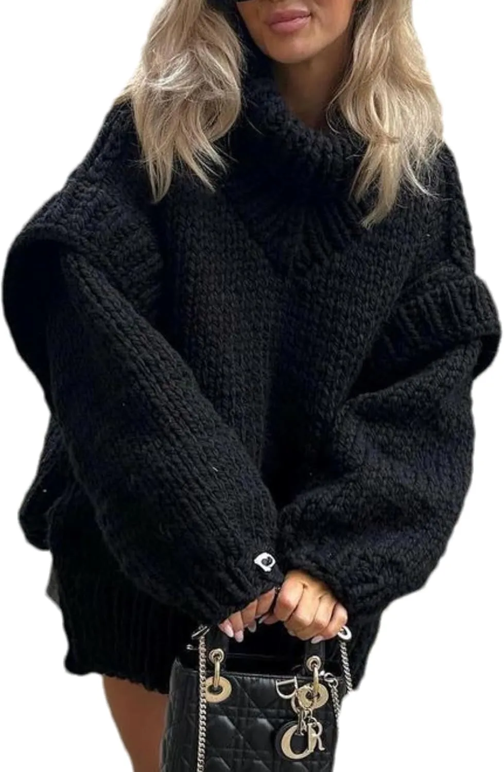 Womens Fall Winter Oversized Turtleneck Sweater Turtleneck Sweater Batwing Long Sleeve Chunky Knit Pullover Tops