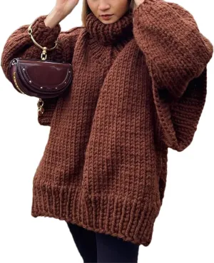 Womens Fall Winter Oversized Turtleneck Sweater Turtleneck Sweater Batwing Long Sleeve Chunky Knit Pullover Tops
