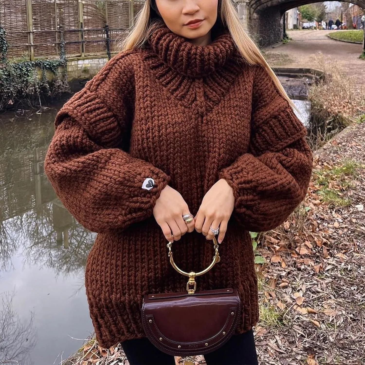 Womens Fall Winter Oversized Turtleneck Sweater Turtleneck Sweater Batwing Long Sleeve Chunky Knit Pullover Tops