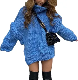 Womens Fall Winter Oversized Turtleneck Sweater Turtleneck Sweater Batwing Long Sleeve Chunky Knit Pullover Tops
