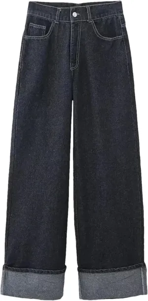 Women's Fashion Front Zipper Straight Jeans Vintage Original Color High Waist Full Length Denim Trousers