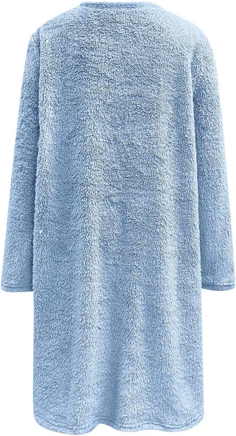 Women's Fuzzy Fleece Sweatshirts Long Sleeve Faux Fur Shaggy Sherpa Pullover Fall Winter Warm Outwear With Pockets
