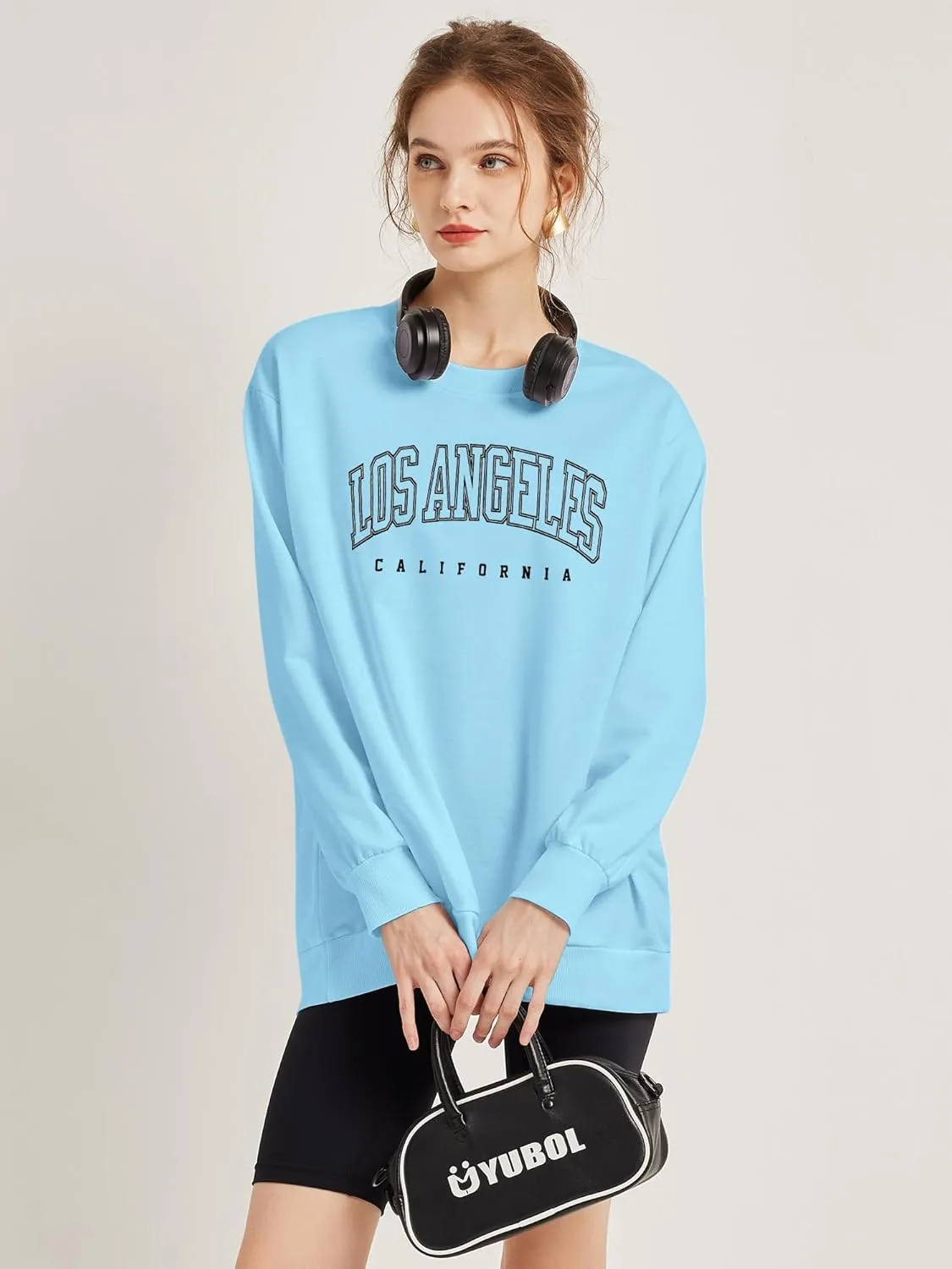Women's Graphic Sweatshirts Oversized Long Sleeve Cute Los Angeles Loose Crewneck Pullover Sweatshirt