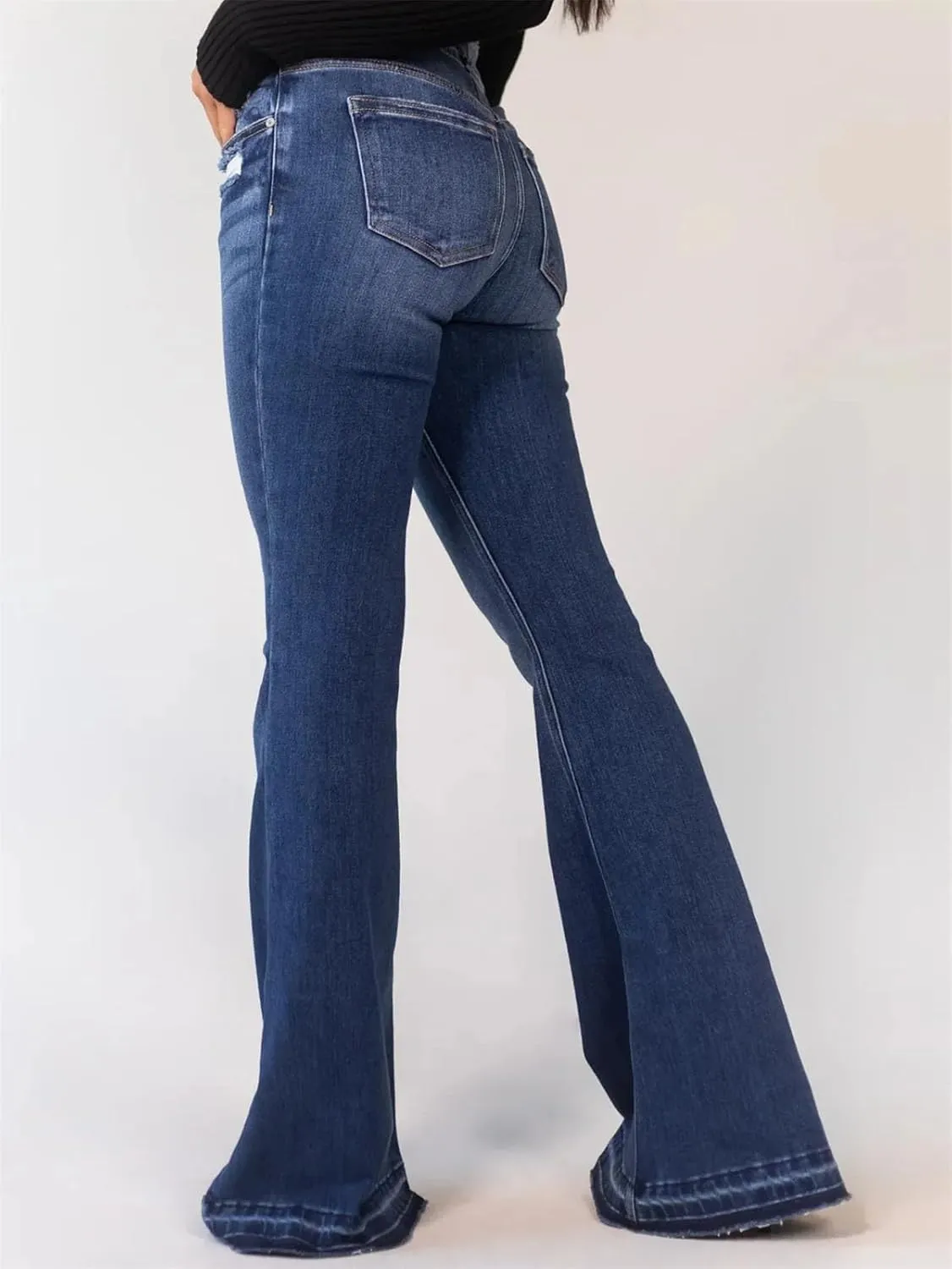 Women's High Stretch Flared Pants Fashion High Waist Skinny Jeans Classic Retro Punk Jeans Trousers