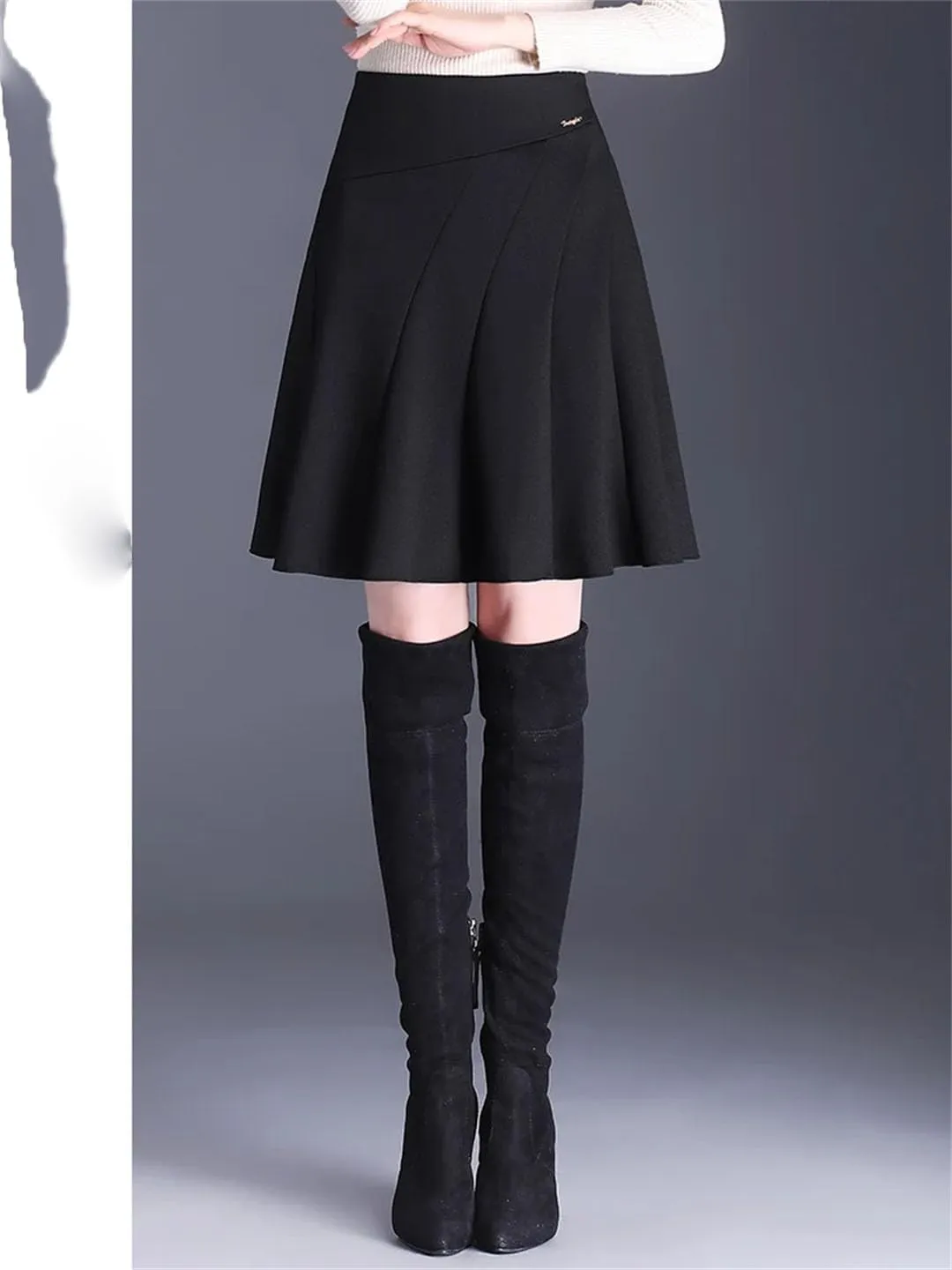 Womens High Waist Black Brown Pleated Mini Skirt