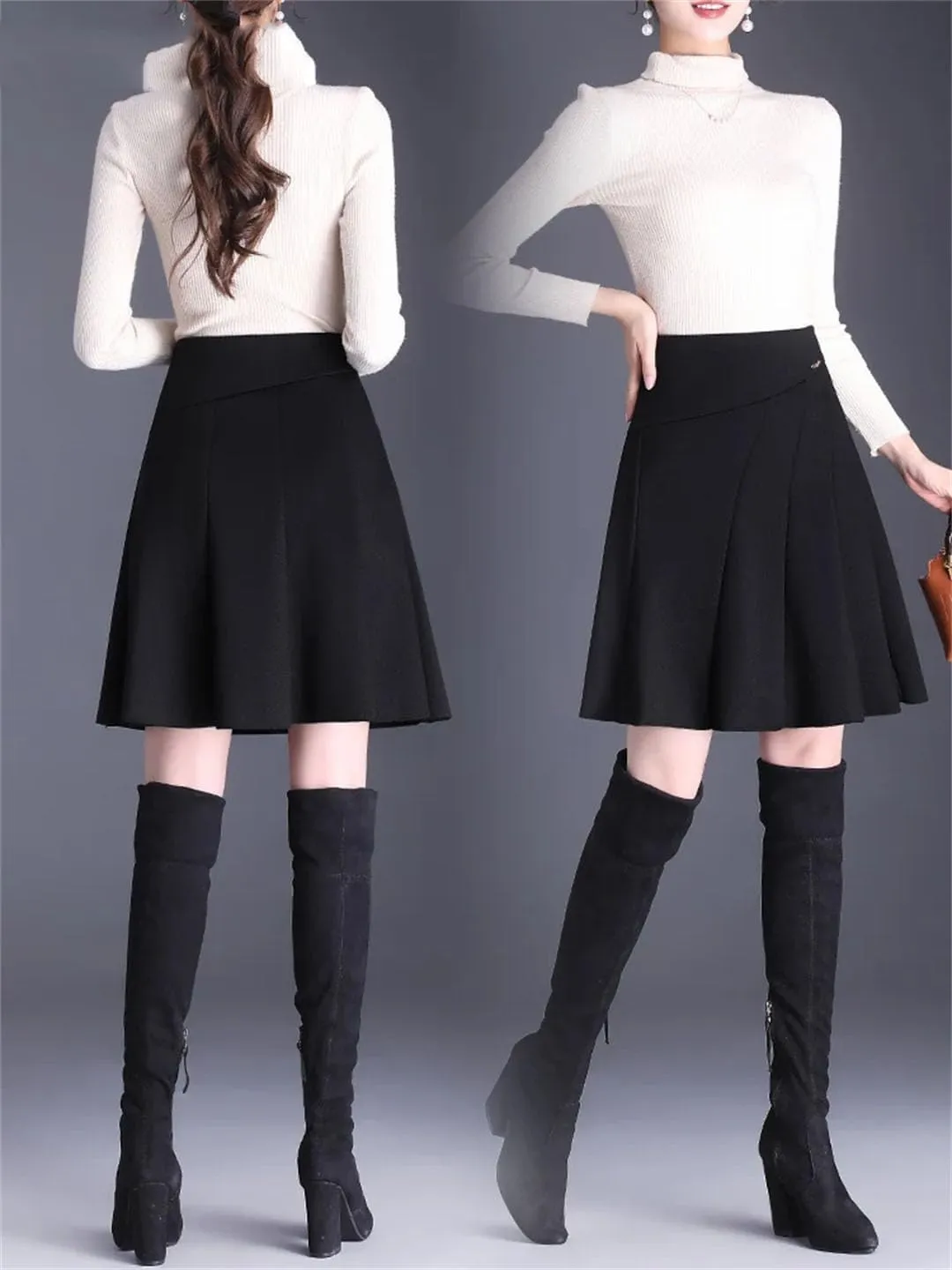 Womens High Waist Black Brown Pleated Mini Skirt