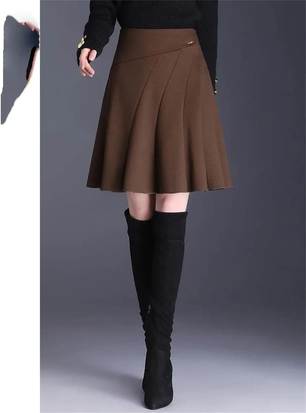 Womens High Waist Black Brown Pleated Mini Skirt