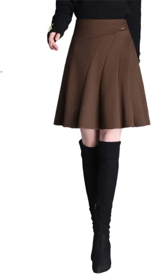 Womens High Waist Black Brown Pleated Mini Skirt
