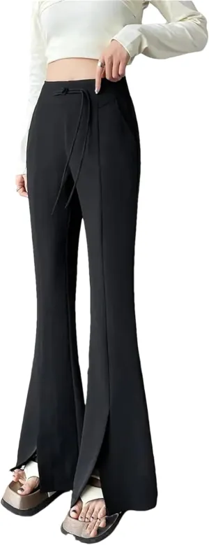 Women's High Waist Suit Wide Leg Full Pants Summer Elegant Buttons Straight Loose Trousers