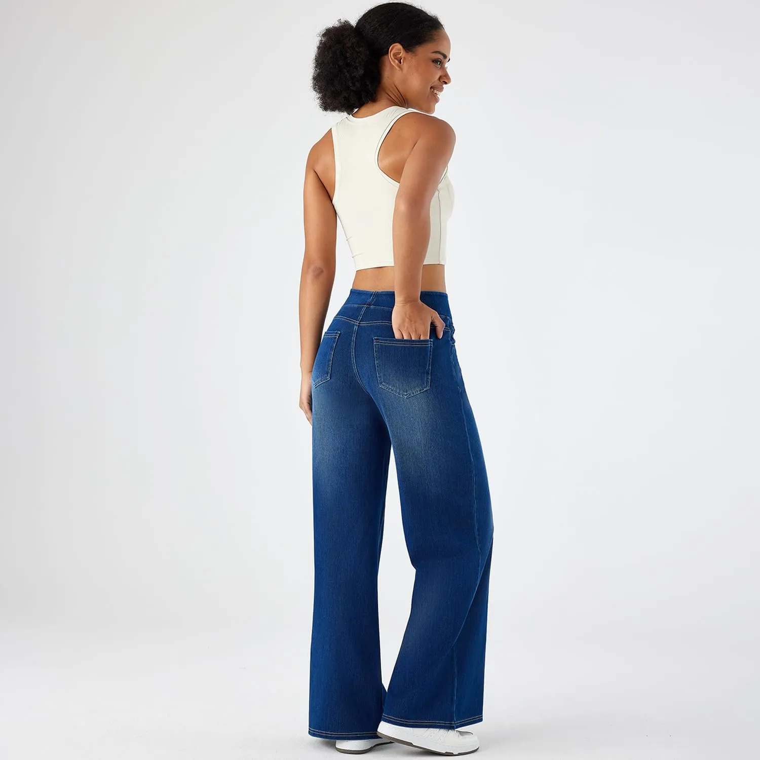Women's High Waisted Wide Leg Jeggings – Stretch Denim Pull On Flare Jeans with Pockets Casual Comfy Pants