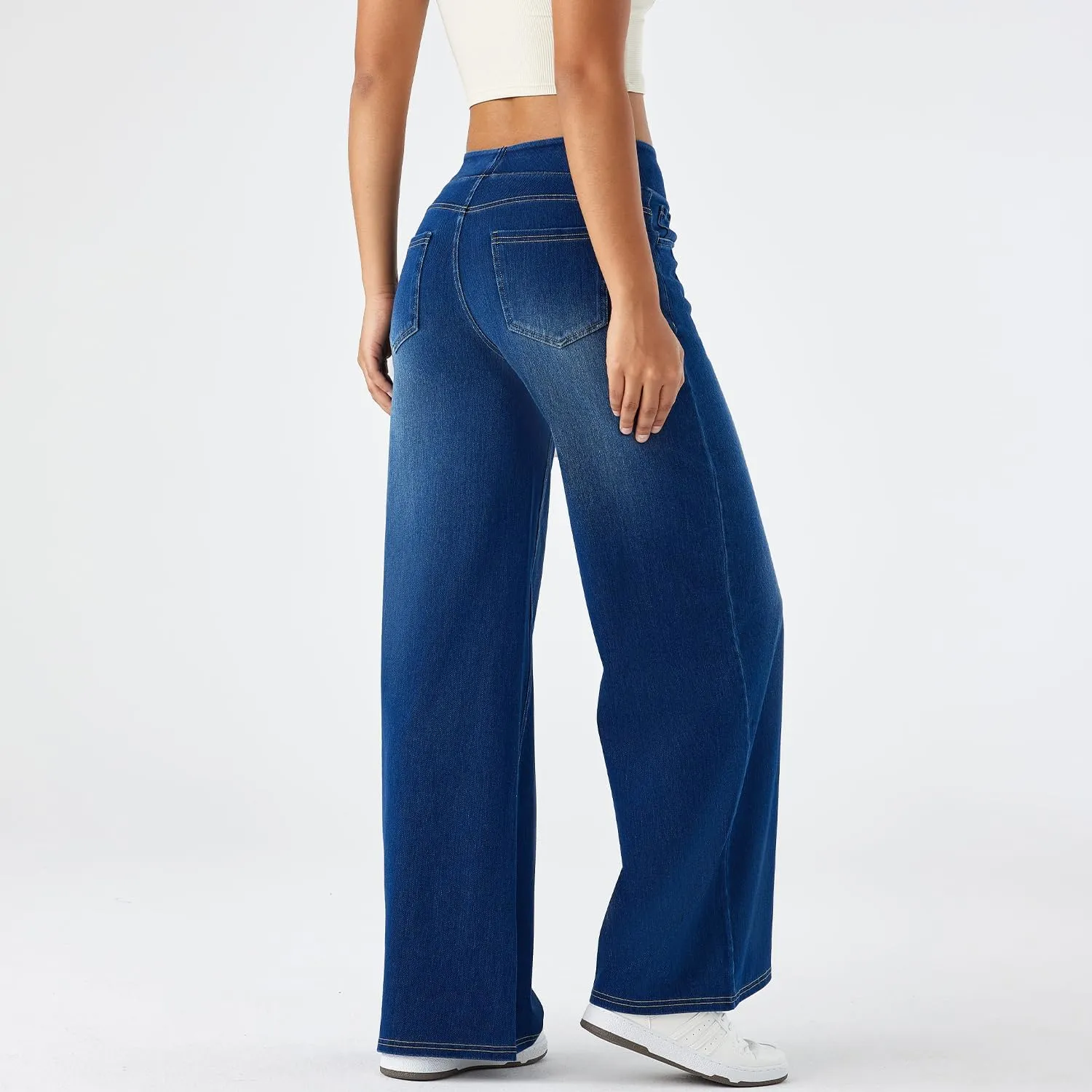 Women's High Waisted Wide Leg Jeggings – Stretch Denim Pull On Flare Jeans with Pockets Casual Comfy Pants